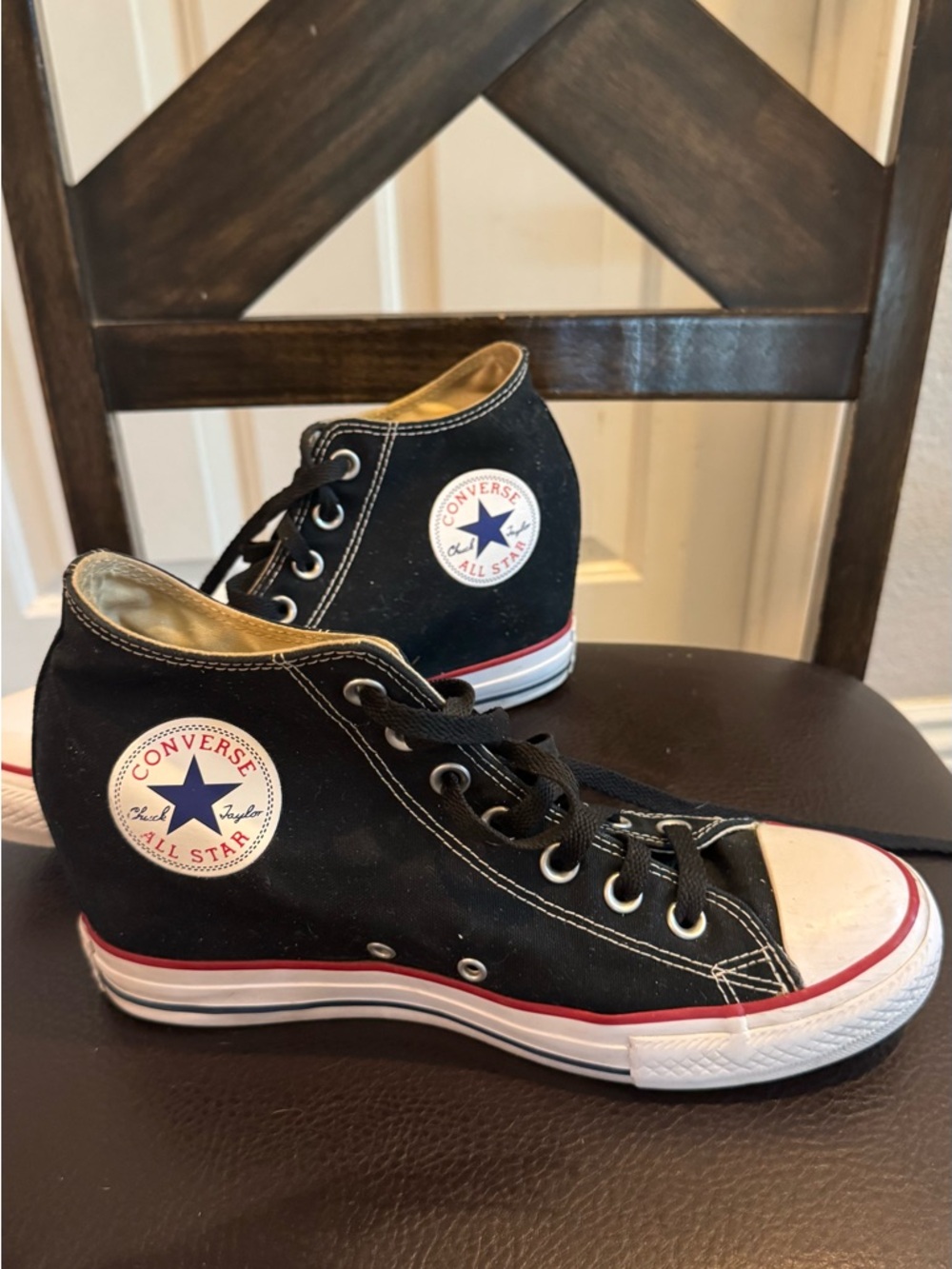 Converse Black wedge hi-Top Sneakers w/Yellow Interior & Red Heel Stripe